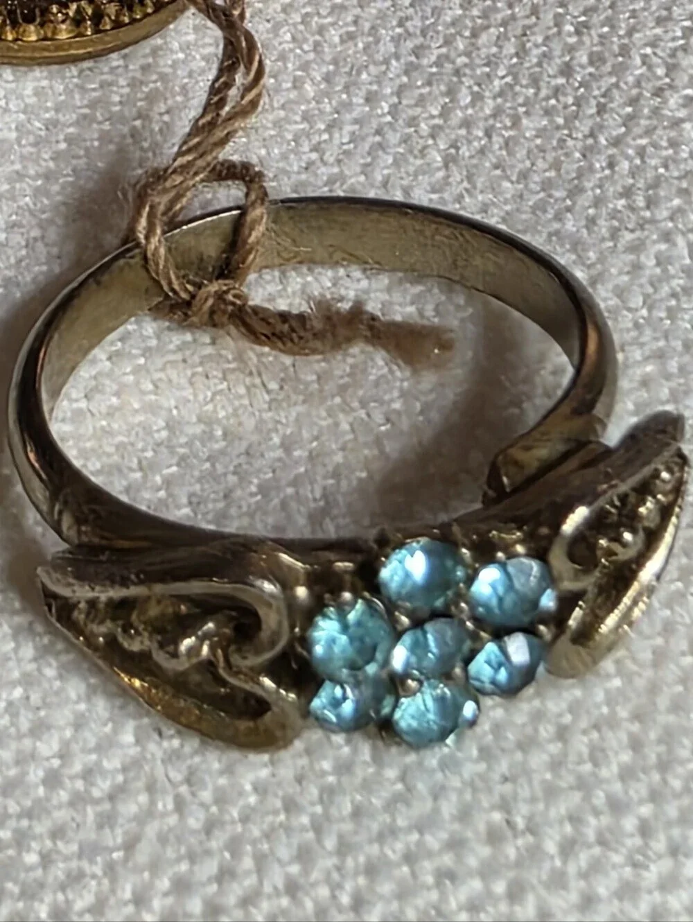 Vintage Swarovski Crystal Aqua Blue Floral Ring Gold Tone Size 7
